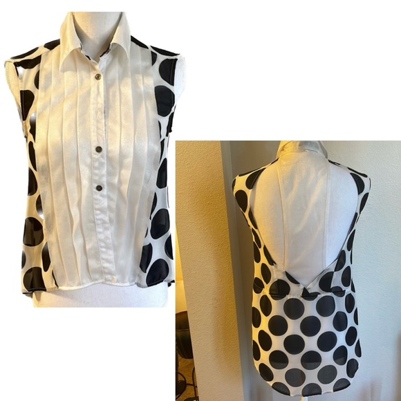 🩵🩵Hellz bellz Black & white polka dot sleeveless blouse small #8 - Picture 1 of 8